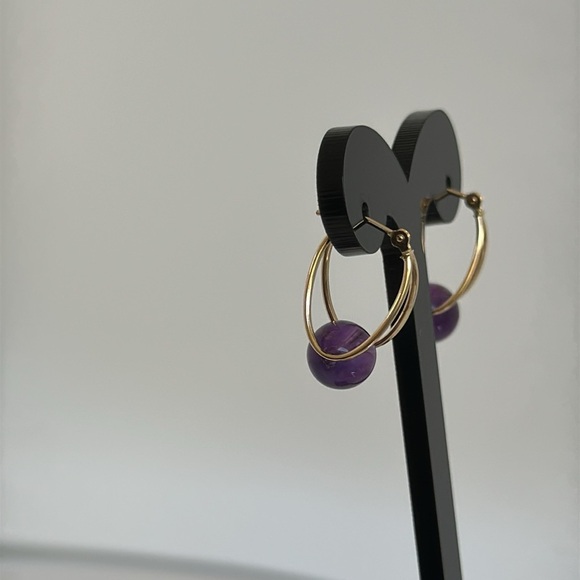 14k real solid gold AMETHYST  Hoops earrings - Picture 6 of 8